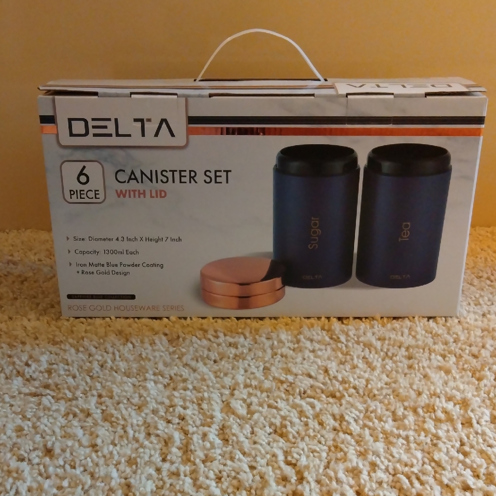 Delta Matte Blue Canister Set with Rose Gold Accents